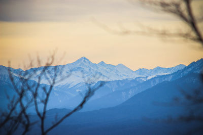 Snowy mountain peaks view