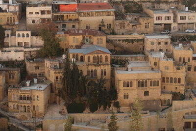 High angle view of buildings in city