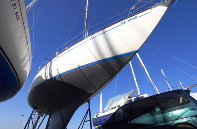 Low angle view of boats against sky
