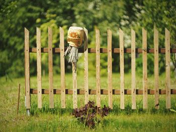 Close-up of fence on field