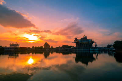 Scenic view of lake against sky during sunset