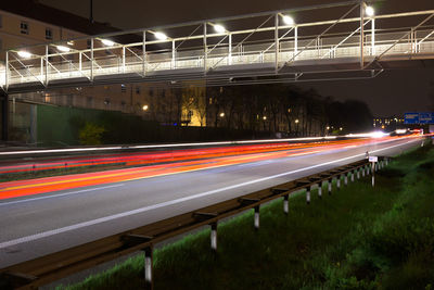 Light trails on road at night