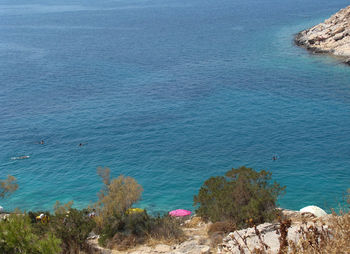 Scenic view of sea against blue sky