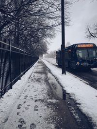 Snow covered railroad tracks in winter