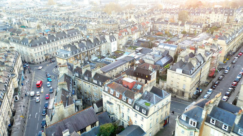 High angle view of street amidst buildings in city