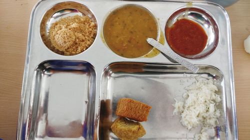 High angle view of food on table