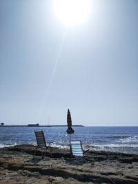 Scenic view of sea against clear sky on sunny day