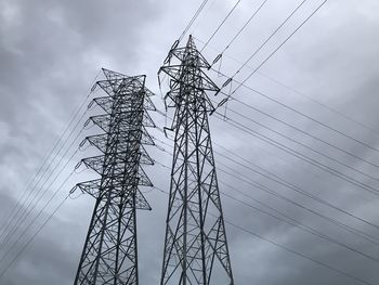 Low angle view of electricity pylon against sky