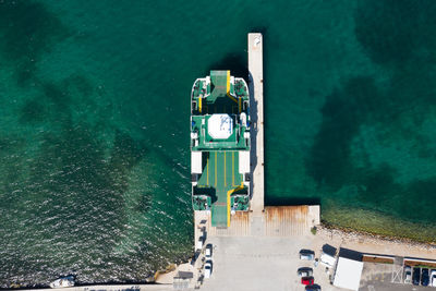 High angle view of ship in sea