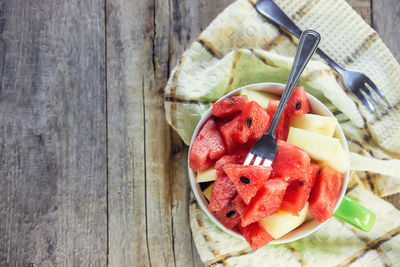 High angle view of food on table