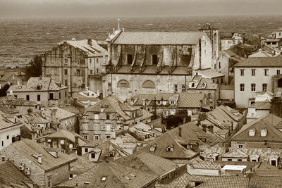 High angle view of buildings in city