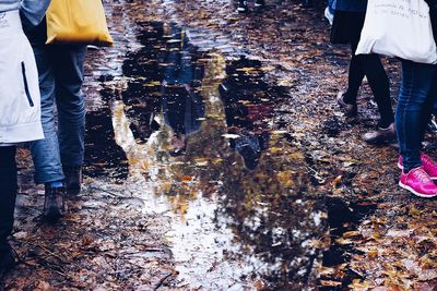 Low section of man standing in water