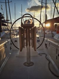 Close-up of sailboat in sea against sky