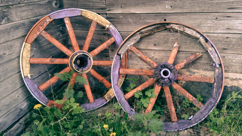 Close-up of old rusty wheel