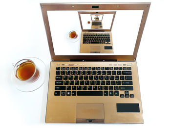 High angle view of laptop on table