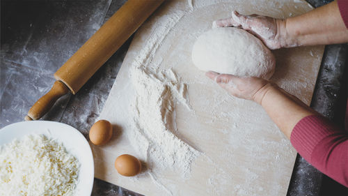 High angle view of chef preparing food