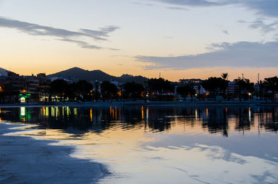 Scenic view of lake against sky at dusk