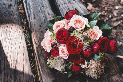 High angle view of rose bouquet