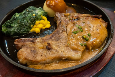 High angle view of meal served in plate