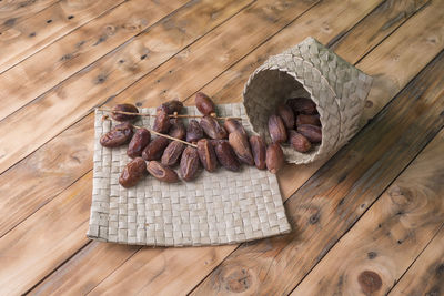 High angle view of bread on wooden floor