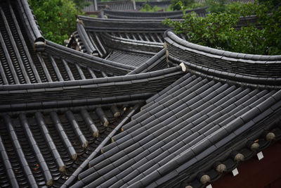 High angle view of roof tiles