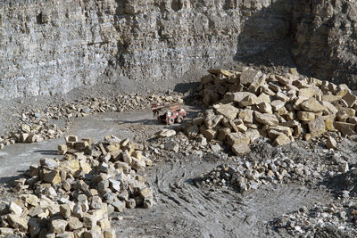 High angle view of rocks on land