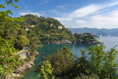 Scenic view of bay against sky