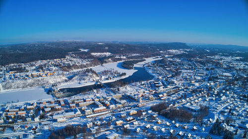 High angle view of townscape against sky during winter