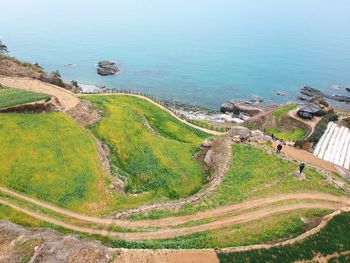 High angle view of land and sea