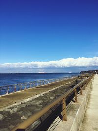 Scenic view of beach against blue sky