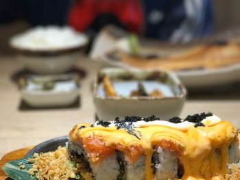 Close-up of served food in plate