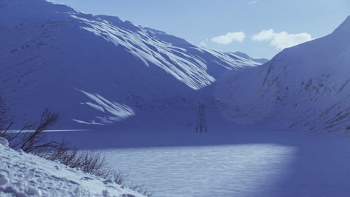 Scenic view of snowcapped mountains against sky