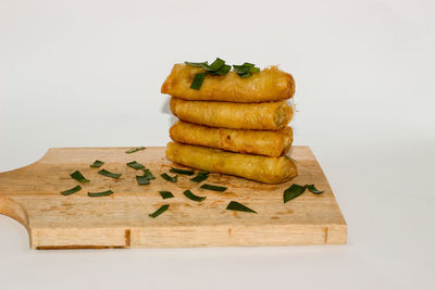 Close-up of bread on cutting board