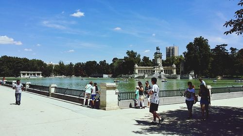 People walking in park