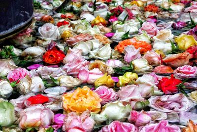 Full frame shot of multi colored flowers in market