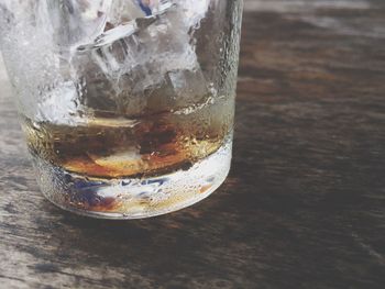 Close-up of beer in glass on table