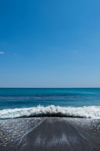 Scenic view of sea against blue sky