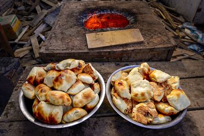 High angle view of food on table