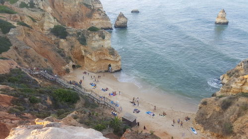 High angle view of rocks on beach