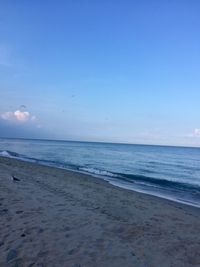 Scenic view of beach against blue sky