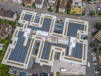 High angle view of buildings in city