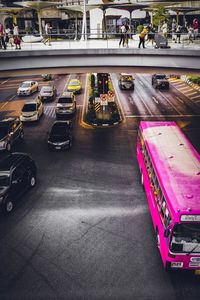 High angle view of traffic on road in city