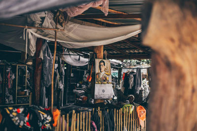 Clothes for sale at market stall