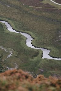 High angle view of river flowing through land