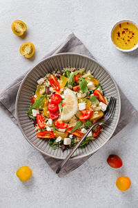 High angle view of fruits in plate