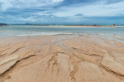 Scenic view of beach against blue sky