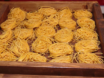 High angle view of bread in container