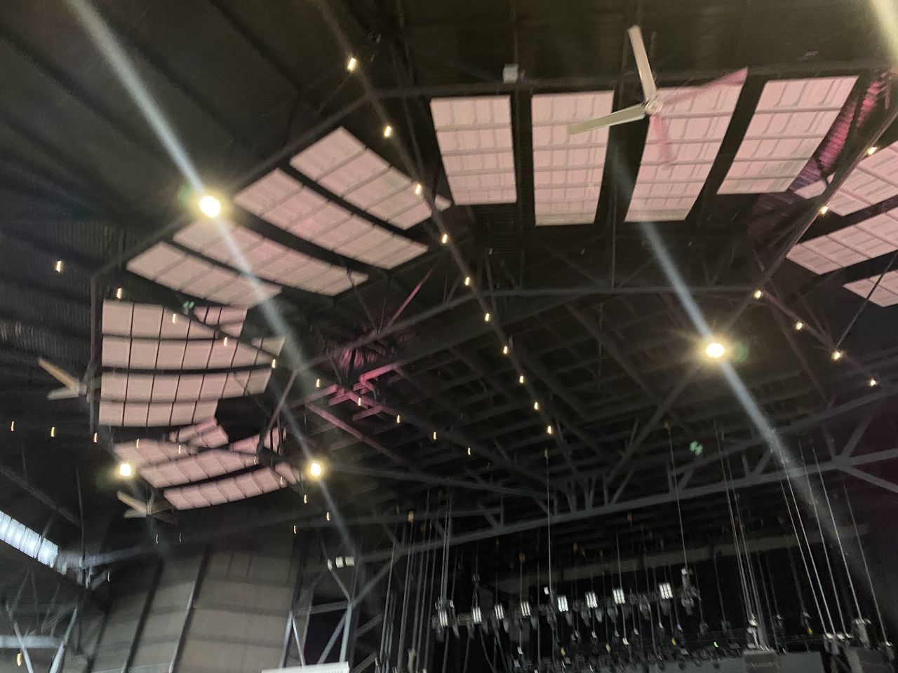 LOW ANGLE VIEW OF ILLUMINATED CEILING AT NIGHT