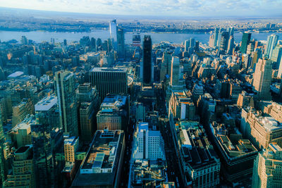 Aerial view of city at night