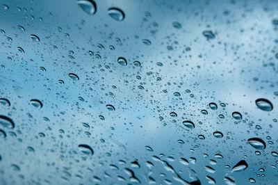 Full frame shot of raindrops on glass window